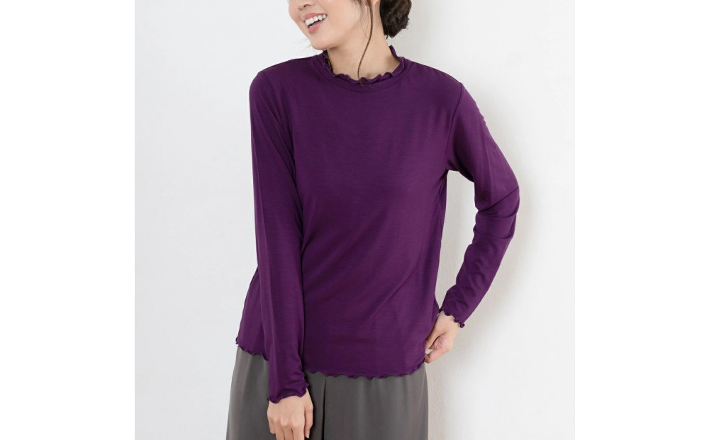 レディースハイネックカットソー 長袖 パープル L