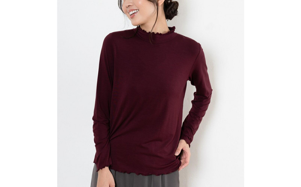 レディースハイネックカットソー 長袖 ボルドー L