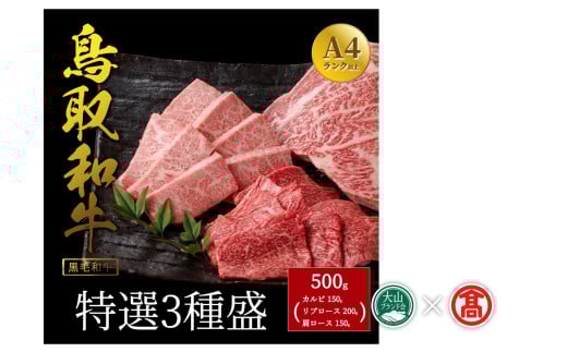 ＜だんだんキッチン＞鳥取和牛　特選3種盛り（特選カルビ、リブロース、肩ロース）（大山ブランド会）