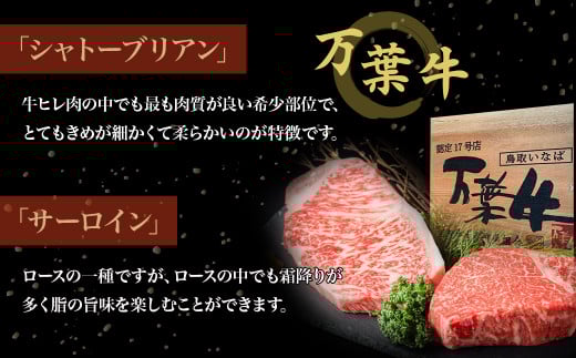 鳥取いなば万葉牛 シャトーブリアン・サーロインステーキセット （約150g×2） 鳥取和牛 ブランド牛 いなば万葉牛 国産 牛肉 和牛 黒毛和牛 ヒレ サーロイン シャトーブリアン ステーキ 鳥取県 倉吉市