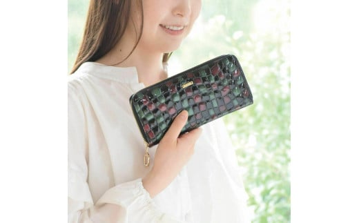 バルコス 長財布（ブラック）ラウンド型 BARCOS 配色ステンドガラスレザーラウンド型財布 ブラック 財布 ウォレット 一粒万倍日 革 レザー 長財布 メンズ レディース 鳥取県 倉吉市