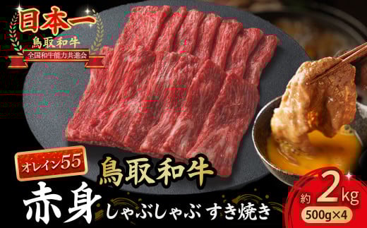 鳥取和牛 最高級品質【オレイン55】 赤身 しゃぶしゃぶすき焼き用 (2kg) 鳥取和牛 オレイン55 赤身 モモ ウデ しゃぶしゃぶ すき焼き 国産 牛肉 ブランド牛 和牛 黒毛和牛 KR1279
