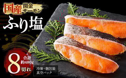 【1切れずつ真空冷凍】 関金サーモン ふり塩切り身 480g（60g×8切れ） マス トラウトサーモン 鮭 さけ シャケ 国産鮭 ふり塩鮭 鮭切身 サーモン 国産サーモン サーモン切身 養殖サーモン 真空冷凍 小分け