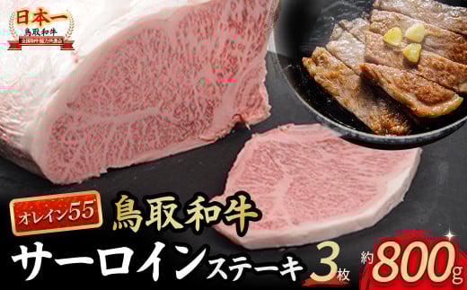 鳥取和牛 オレイン55 サーロインステーキ 3枚 （ 800g ） 国産 牛肉 和牛 黒毛和牛 サーロイン ステーキ サーロインステーキ 高級 希少 鳥取県 倉吉市 KR1289