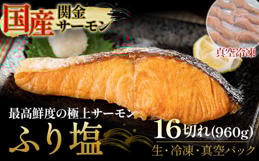 【真空冷凍】 関金サーモン ふり塩切り身 960g（60g×16切れ） マス トラウトサーモン 鮭 さけ シャケ 国産鮭 ふり塩鮭 鮭切身 サーモン 国産サーモン サーモン切身 養殖サーモン 真空冷凍