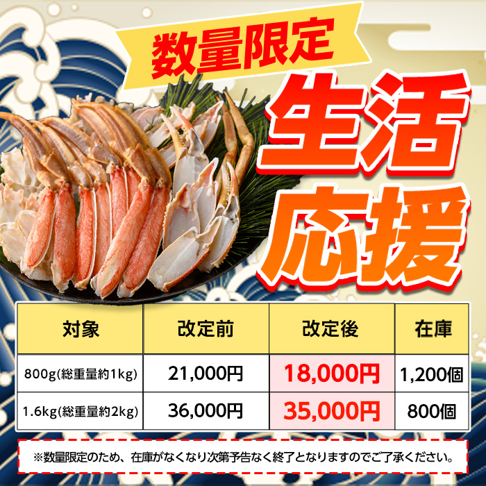 ＜期間限定・数量限定＞生ずわいがにカット(生食可)(1.6kg/総重量約2kg)寄附額改定【sm-CS006-B-Z】【オーク】