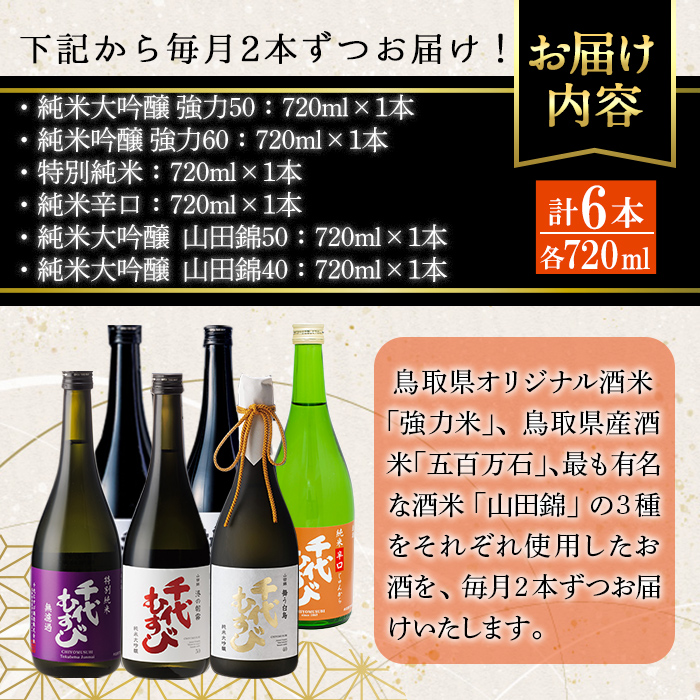 ＜定期便全3回＞千代むすび日本酒セット(720ml×2本×3か月)【sm-AQ014】【千代むすび酒造】