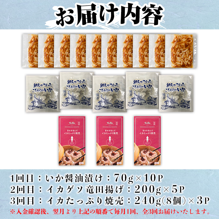 ＜定期便3回＞ いか屋が作ったこだわりのいか三昧(3種) 【sm-AJ009】【福栄】