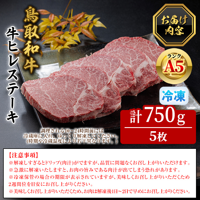 A5鳥取県産黒毛和牛ヒレステーキ(5枚) 【sm-DH005】【カタセイ】