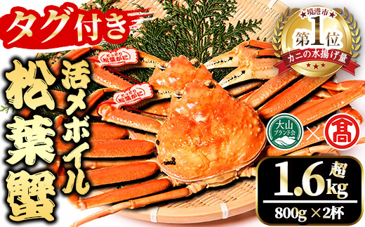 ＜平日着※指定日不可＞＜2025年11月～2026年2月下旬発送予定＞【タグ付き】活〆ボイル松葉蟹2杯セット(大・800g以上×2杯)【T-DT4-A】【大山ブランド会】