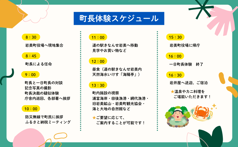 鳥取県岩美町 一日町長体験（宿泊&カニ料理セット）【62022】