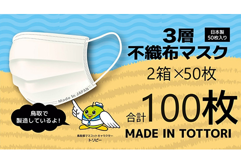 【72005】鳥取県岩美町産 不織布マスク 50枚入り×2箱（100枚）