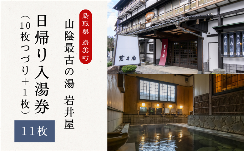 山陰最古の湯 岩井屋 日帰り入湯券（10枚つづり＋1枚）｜鳥取 岩美 温泉 チケット【61005】