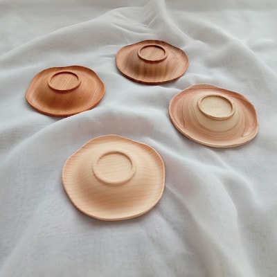 智頭杉・桧・欅・桜の木製豆皿4枚セット(はな)