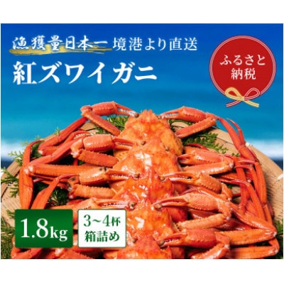 【蟹セレブ】ズワイガニ(紅ズワイガニ)1.8kg箱詰め(3～4杯)【配送不可地域：離島・北海道・沖縄県・東北・関東・信越、北陸・東海・九州】