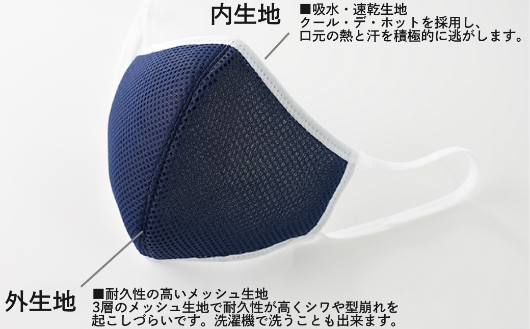 洗える3D布マスク（吸収速乾）メンズ ブラック3枚セット