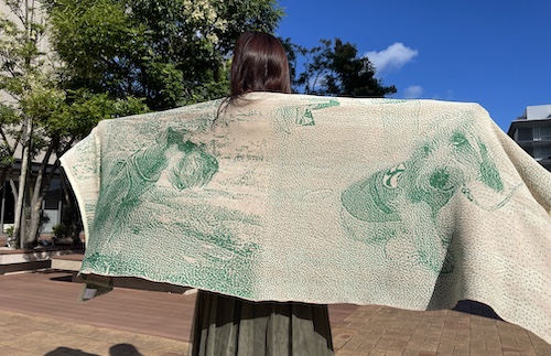 ペットオーダーメイドニット メモリアルコットンショール（チェック柄）