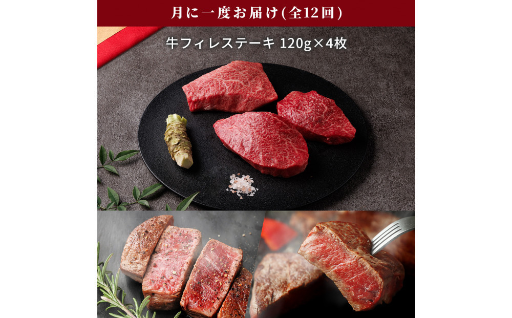 【和牛セレブ（12ヶ月定期便）】鳥取県産牛ヒレステーキ4枚×12か月間
