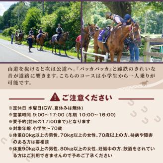 DJ-03　乗馬トレッキング「お散歩コース」ご利用券1名様　★馬のおやつとオリジナルグッズ付き