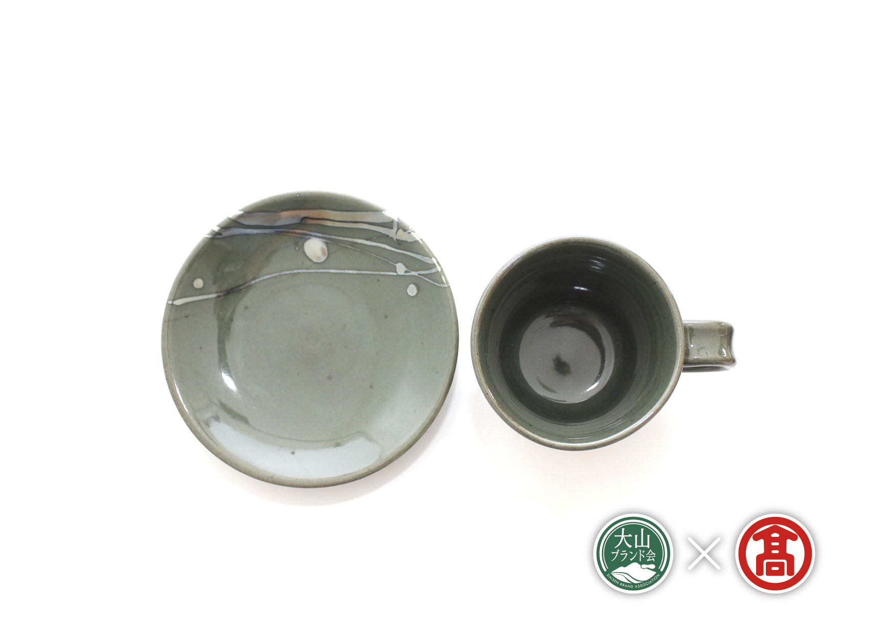 BB1＜大山焼久古窯＞玉鋼燿ペアカップ＆ソーサー（大山ブランド会）