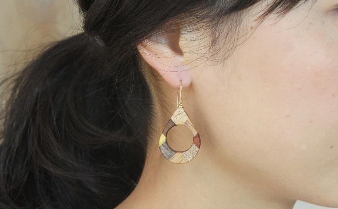 白谷工房　寄木のドロップピアス