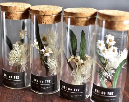 並べて可愛いコルク瓶のボタニカルフラワー　小さいサイズ　/　１点もの　小瓶　癒し　春の柚　0823