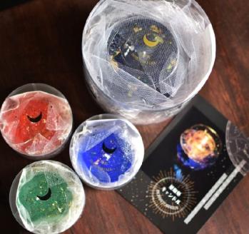 星取県キャンドル星降るミニキャンドル　グリーン【山空】/　金木犀の香　神秘　癒し　１点もの　春の柚　0826