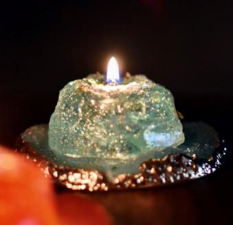 星取県キャンドル星降るミニキャンドル　グリーン【山空】/　金木犀の香　神秘　癒し　１点もの　春の柚　0826