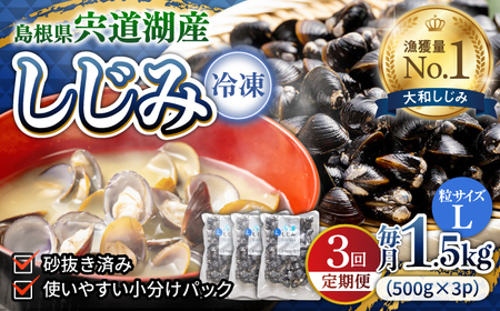 【全3回定期便】食べる分だけさっと使える！宍道湖産 冷凍大和しじみ (L)500g×3袋 島根県松江市/平野缶詰有限会社 [ALBZ039]