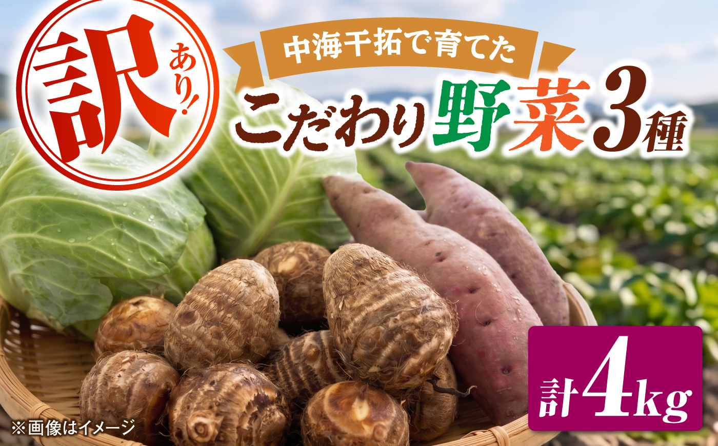 【先行予約/10月28日以降発送】【訳あり】こだわり野菜3種（さつまいも・里芋・キャベツ）詰合せ 計4kg 島根県松江市/フジキコーポレーション株式会社 [ALDS030]