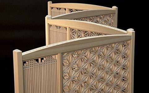 空間を彩る組子屏風麻の葉（3連） 屏風 麻の葉 組子 伝統技術 職人の技 贈り物 贈答【031_1972】