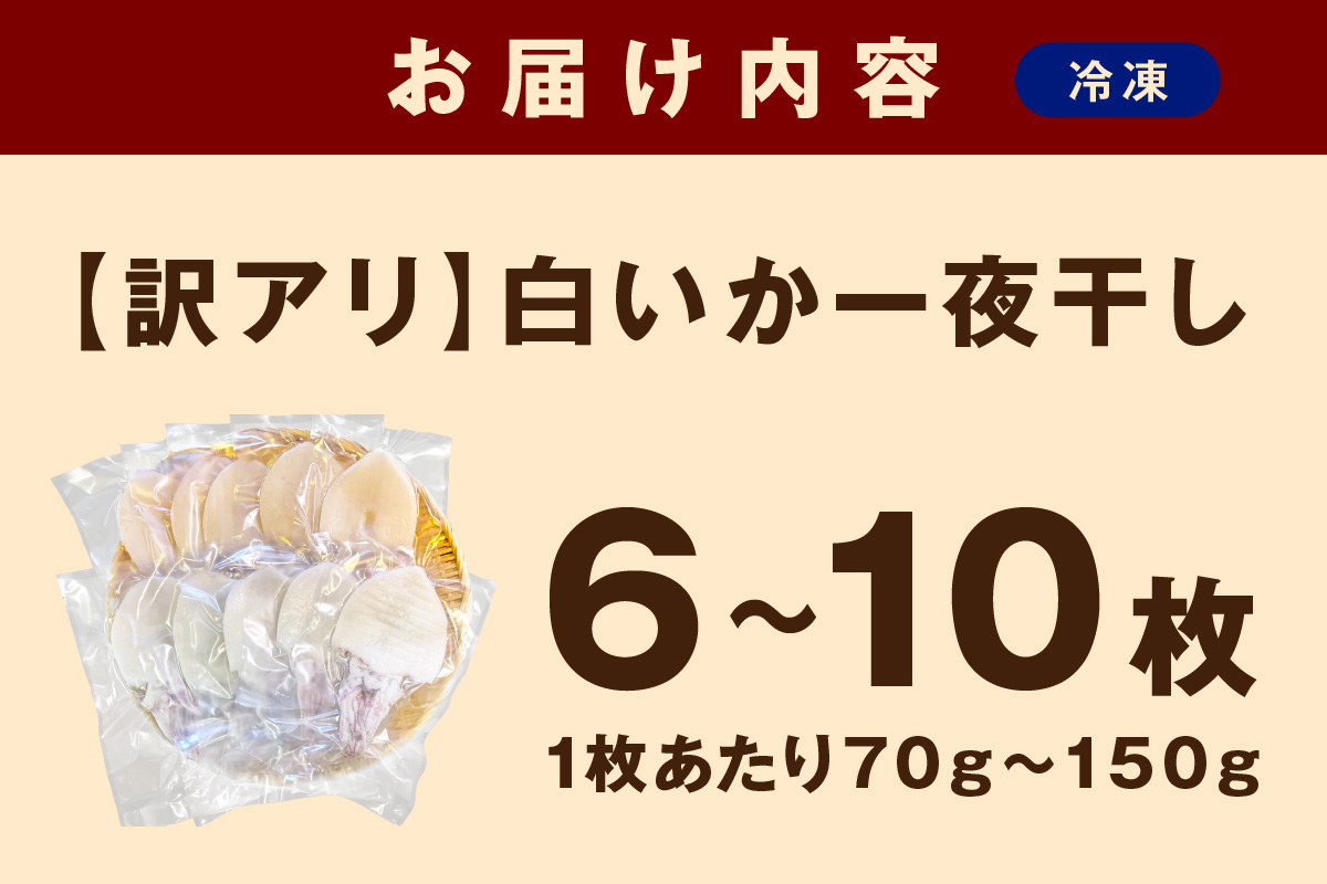 【訳アリ】白いか一夜干し （70g～150gｘ6～10枚） 訳アリ 小分け いか 白いか 個包装 一夜干し 産地直送 おつまみ 【136_1984】