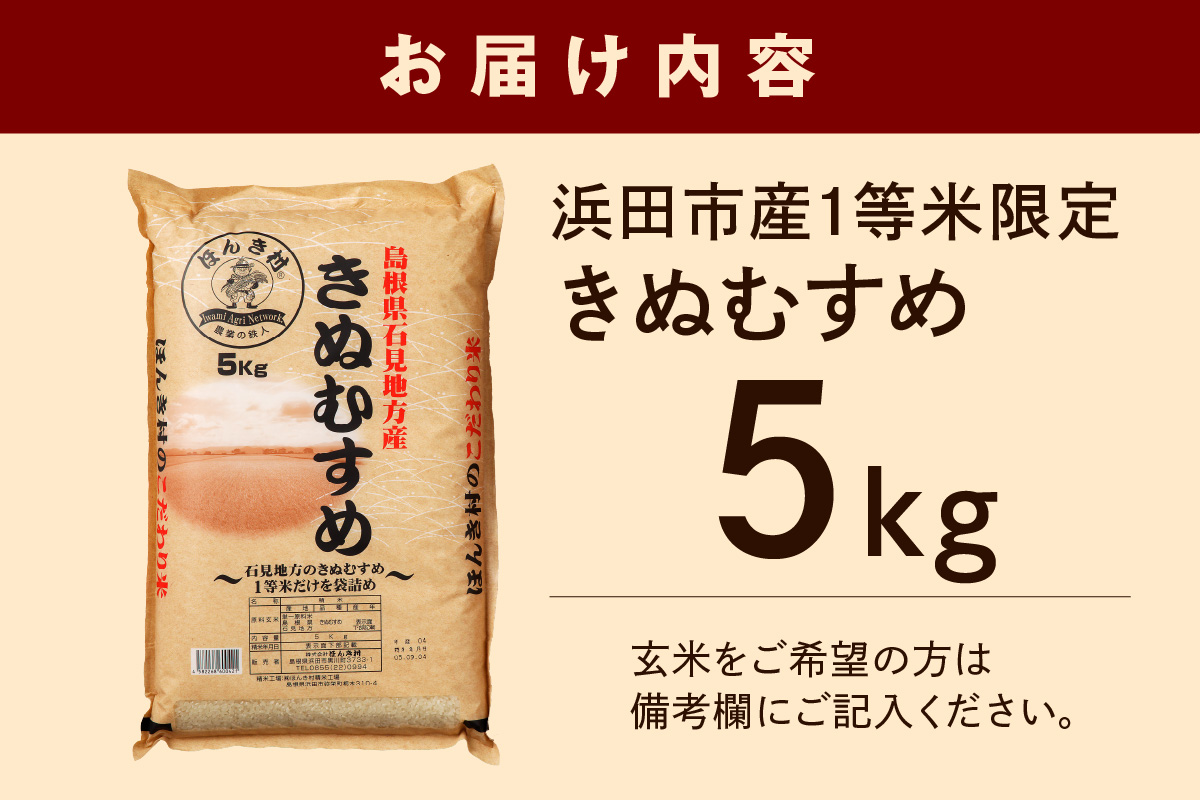 【令和7年産】浜田市産きぬむすめ5kg 白米 玄米 選択可 お取り寄せ 特産 お米 精米 ごはん ご飯 コメ 新生活 応援 準備 5キロ 【197_1958】