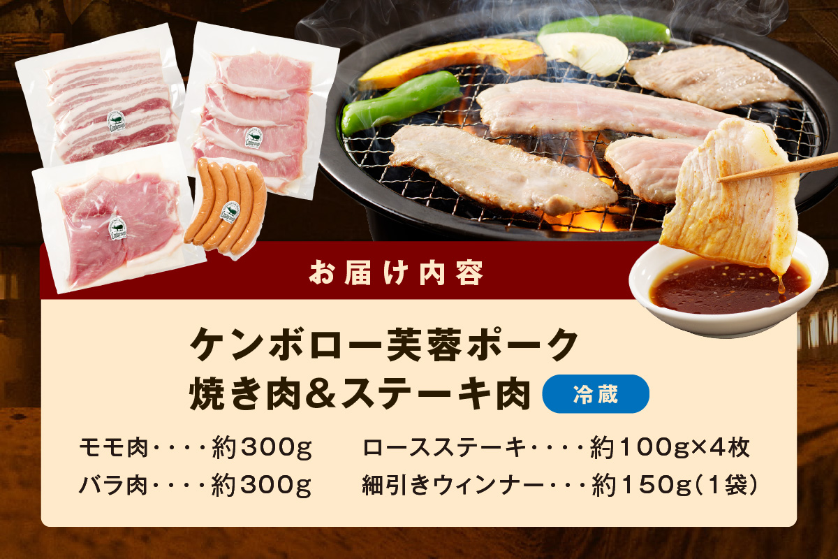 【DLGコンテスト2024金賞受賞】 浜田で生産されたケンボロー芙蓉ポーク焼き肉＆ステーキ肉 豚肉 肉 セット 詰め合わせ 小分け 個包装 真空パック もも肉 バラ肉 ロース ステーキ ウィンナー 【002_1960】