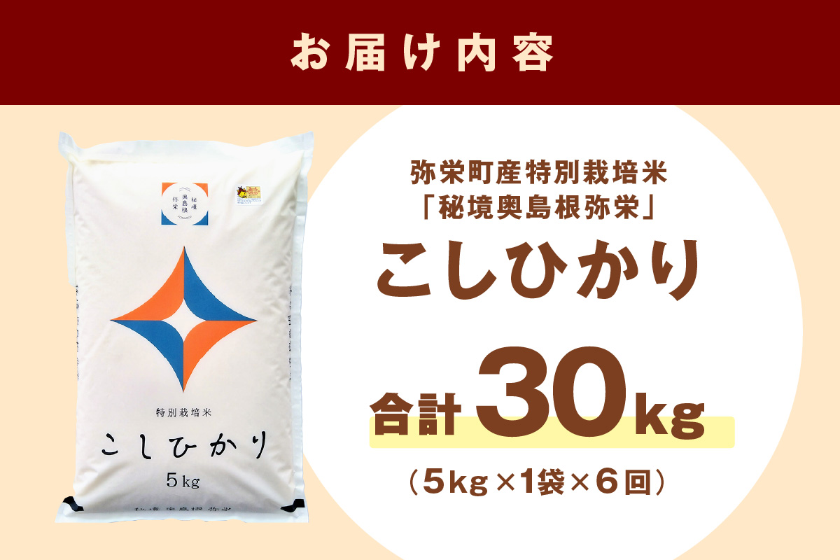 【定期便】【令和7年産】弥栄町産特別栽培米「秘境奥島根弥栄」こしひかり5kg（6回コース） 米 お米 こしひかり 特別栽培米 精米 白米 ごはん 定期 定期便 6回 新生活 応援 準備 お取り寄せ 特産【090_1879】