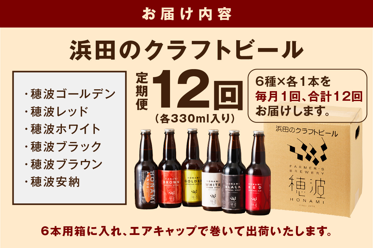 【定期便】浜田のクラフトビール6種飲み比べセット（12回コース） 酒 ビール クラフトビール 地ビール 地酒 定期 定期便 12回 セット 飲み比べ 【139_1914】