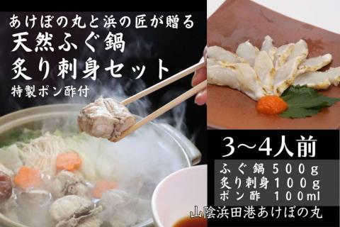 山陰浜田港 天然ふぐ鍋・炙り刺身セット 特製ポン酢付（3～4人前） 魚介 鍋 ふぐ 刺身 たたき セット 鍋セット 鍋料理 海鮮鍋 【146_2034】