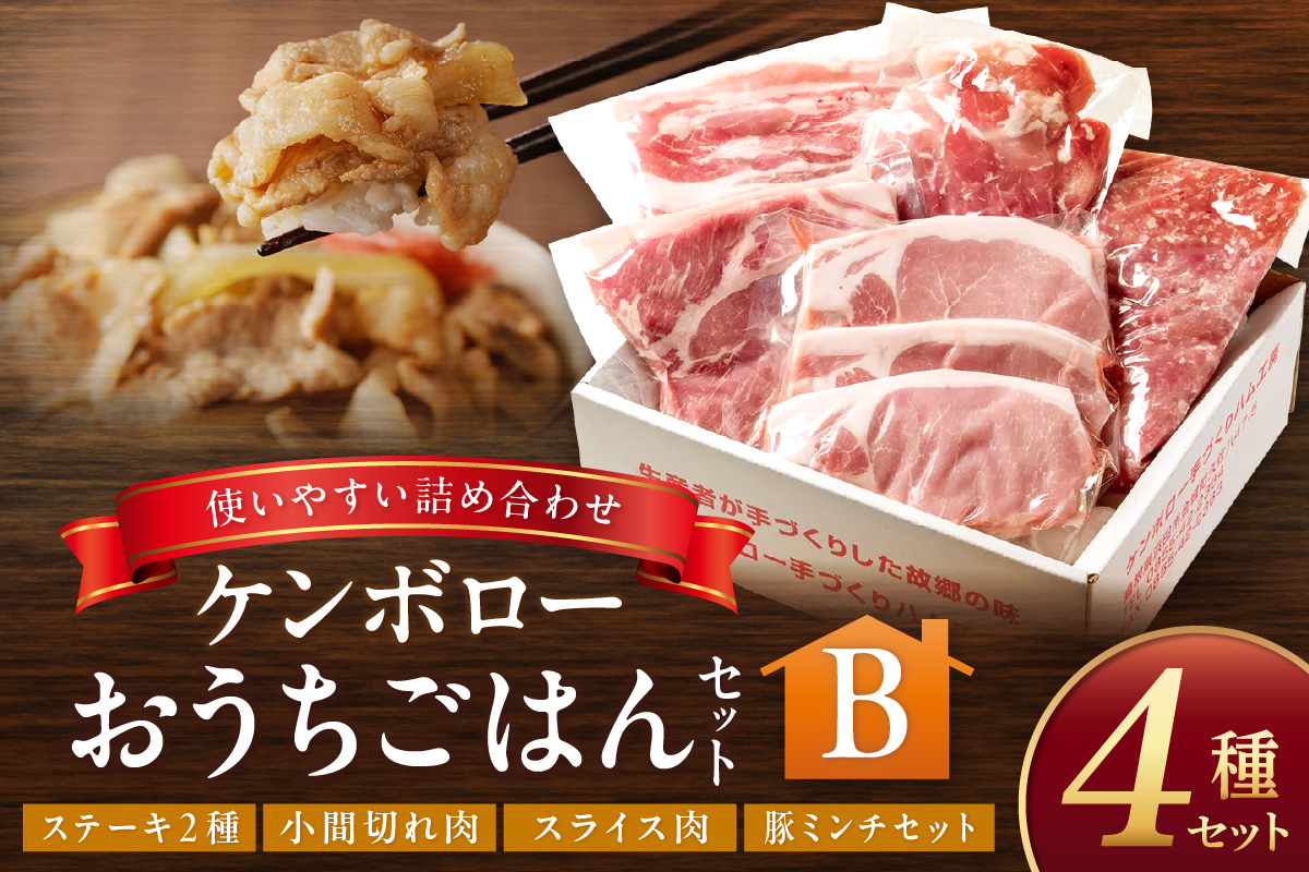 おうちごはんセットB（ステーキ２種、こま切れ、スライス肉、豚ミンチセット） 【002_1973】