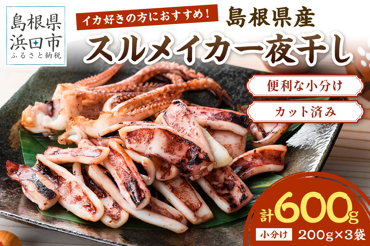 島根県産スルメイカ一夜干しカット済 計600g（小分け200g×3袋） 産地直送 干物 一夜干し イカ 人気 大容量 小分け 国産 冷凍ストック 【005_2059】