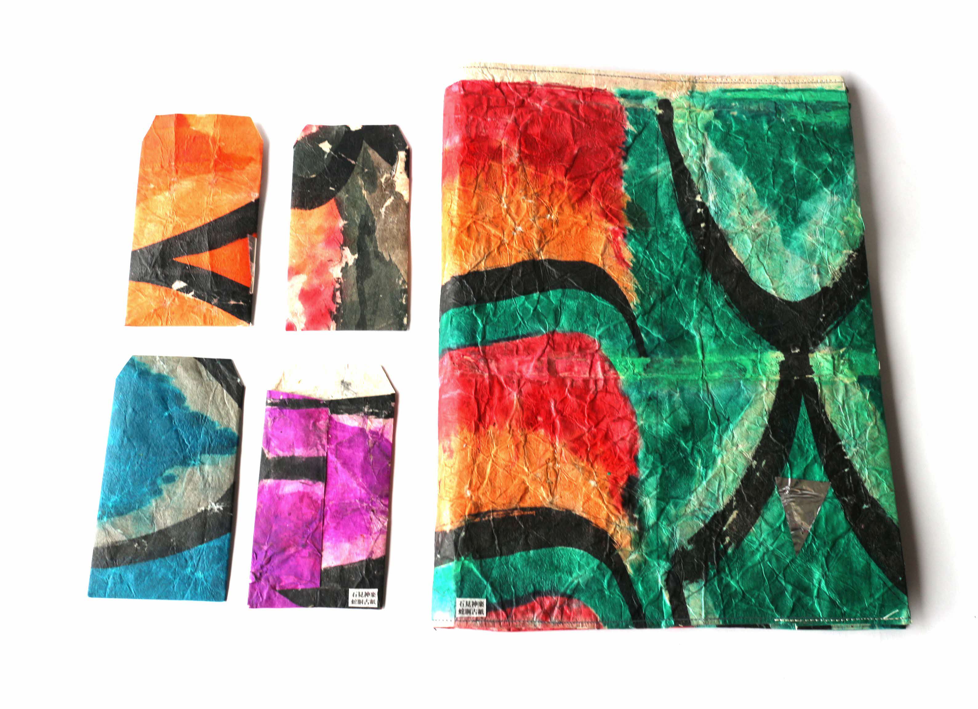 蛇胴古紙商品 Ｂセット ブックカバー A4ファイル ポチ袋 セット 縁起物 石見神楽 実使用【152_1926】