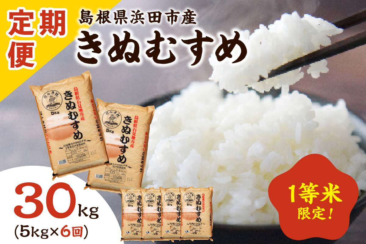 【令和7年産】【定期便】浜田市産きぬむすめ30kg（5kg×6回コース）お米 お取り寄せ 特産 精米 白米 ごはん ご飯 コメ 30kg 30キロ 【197_1956】