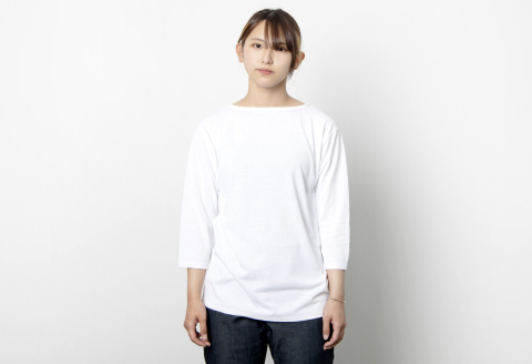 C-335 ドライボートネックカットソー七分袖 MADE IN IWAMI (WHITE)