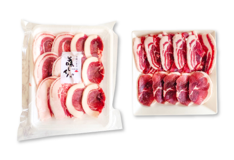 A-866 天然いのしし肉 (焼肉用厚切りスライス)【猪肉 ジビエ 焼肉用 厚切り スライス モモ バラ 2種 セット 無添加 冷凍 下処理済み 炭火焼 鉄板焼き バーベキュー アウトドア キャンプ ギフト 贈答 贈り物】