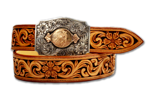 F-55 牛革手縫いフローラルベルト【牛革手縫いフローラルベルト ベルト 牛革 本革 手縫い 手作り 手作業 皮ベルト レザー ハンドメイド メンズ レディース カジュアル ギフト プレゼント 贈り物 贈答 花柄 大きいサイズ 小さいサイズ おしゃれ】