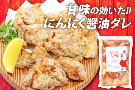 B-1061 ハジメのからあげ　秘伝ダレの下味付き鶏モモ肉（300g×10袋）【鶏肉 もも肉 唐揚げ にんにく醤油 冷凍 揚げ物 お弁当 運動会 バーベキュー BBQ ホームパーティ 300g×10袋 肉 若鶏もも肉 下味付き】