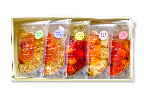 A-980 Magic Pickles　－魔法のピクルスー【ピクルス 5種 セット 詰合せ リンゴ うずら サルサ ねぎ塩 トマト 万能調味料 漬物 加工食品】