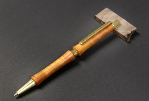 D-1195 ハンドメイドシャープペンシル＆ボールペン（ノック式）ケヤキ 2本セット【シャープペンシル ボールポイントペン 手作り 木 木材 世界でひとつ 個性 天然 木目 ゴールド クローム ガンメタ ギフト プレゼント お祝い】