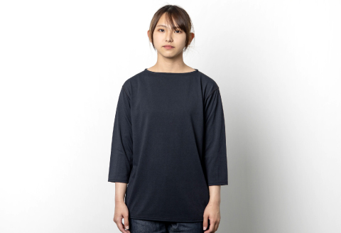 C-334 ドライボートネックカットソー七分袖 MADE IN IWAMI (SUMI BLACK)