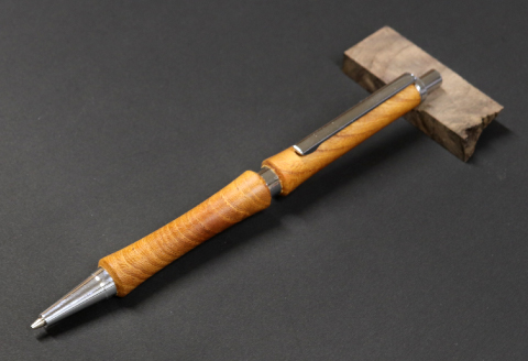 D-1195 ハンドメイドシャープペンシル＆ボールペン（ノック式）ケヤキ 2本セット【シャープペンシル ボールポイントペン 手作り 木 木材 世界でひとつ 個性 天然 木目 ゴールド クローム ガンメタ ギフト プレゼント お祝い】