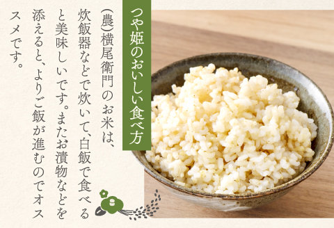 C-1105 【定期便】横尾衛門のつや姫 玄米 10kg×3回コース【新米 定期便 定期 3回 米 お米 玄米 特別栽培米 低農薬 低化学肥料 ブランド米 つや姫 10kg×3回 合計30kg】